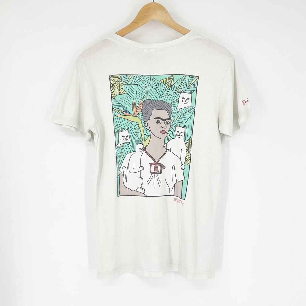 RIPNDIP Frida Kahlo Portrait Graphic Cat T-Shirt White Size Small